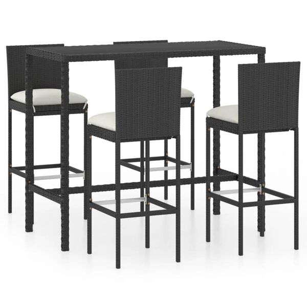 vidaXL Ensemble de bar de jardin 5 pcs et coussins R&eacute;sine tress&eacute;e Noir