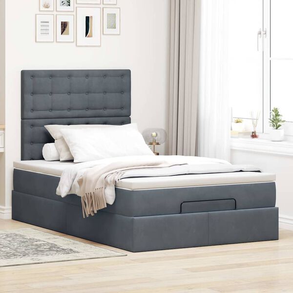 vidaXL Cadre de lit ottoman et matelas gris fonc&eacute; 120x200 cm velours