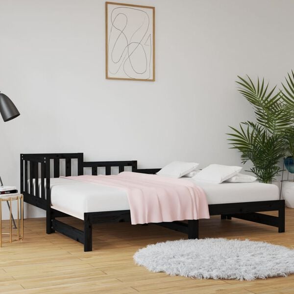 vidaXL Lit coulissant sans matelas noir bois de pin massif
