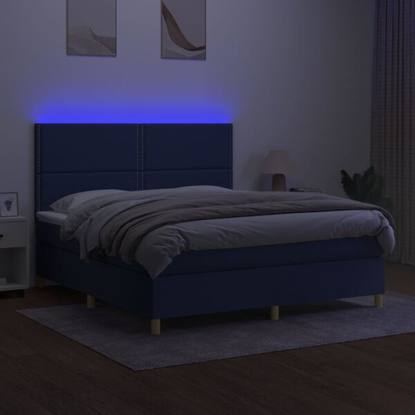 vidaXL Sommier &agrave; lattes de lit et matelas et LED Bleu 160x200 cm Tissu