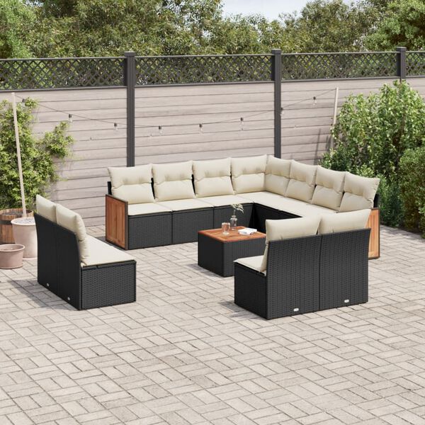 vidaXL Salon de jardin 12 pcs avec coussins noir r&eacute;sine tress&eacute;e