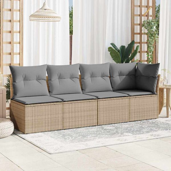 vidaXL Canapé de jardin avec coussins 4 places beige résine tressée