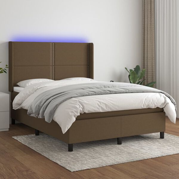 vidaXL Sommier &agrave; lattes de lit matelas LED Marron fonc&eacute; 140x200 cm