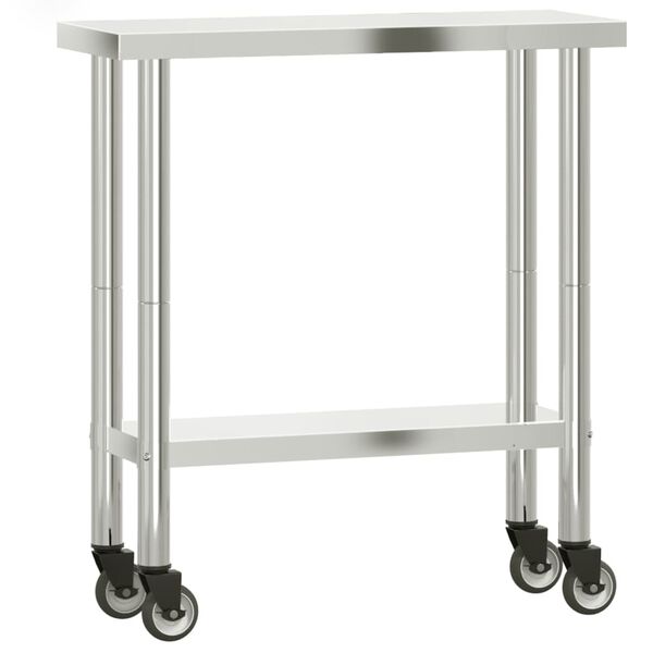 vidaXL Table de travail de cuisine avec roues 82,5x30x85 cm inox
