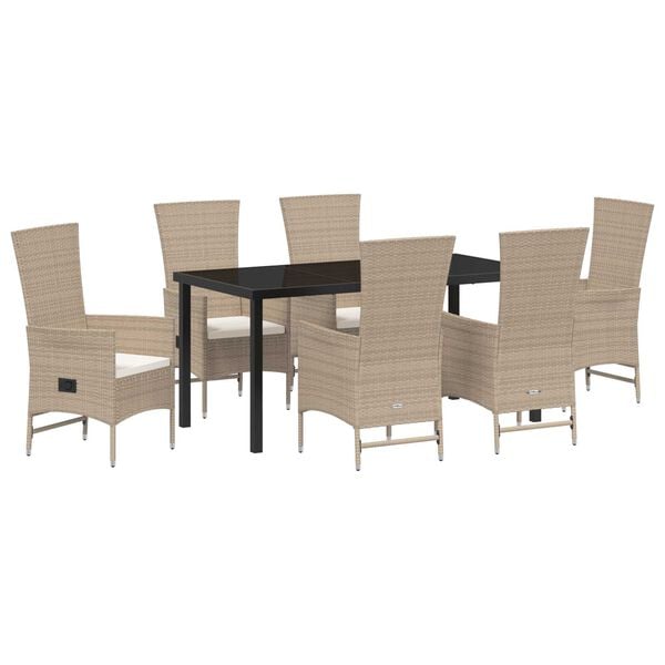 vidaXL Ensemble de salle &agrave; manger pour jardin 7 pcs Beige polyrotin