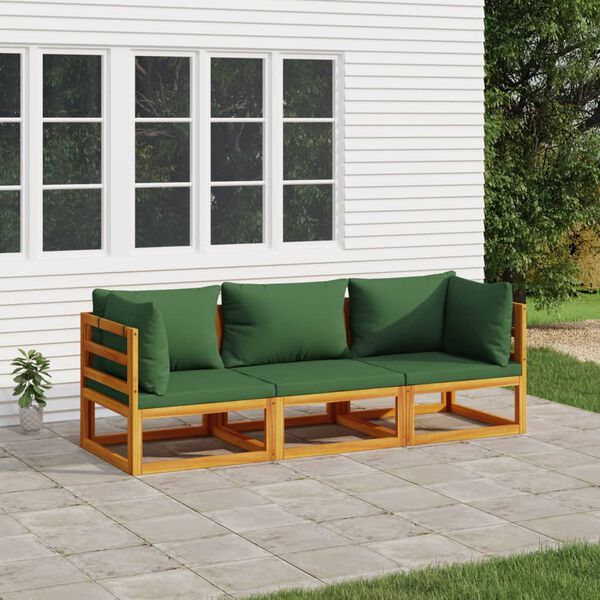 vidaXL Salon de jardin 3 pcs avec coussins vert bois massif