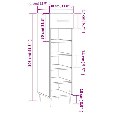 vidaXL Meuble à chaussures chêne fumé 30x35x105 cm bois d'ingénierie