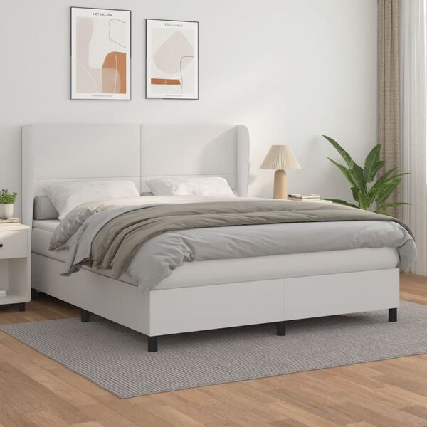 vidaXL Sommier &agrave; lattes de lit avec matelas Blanc 160x200cm Similicuir