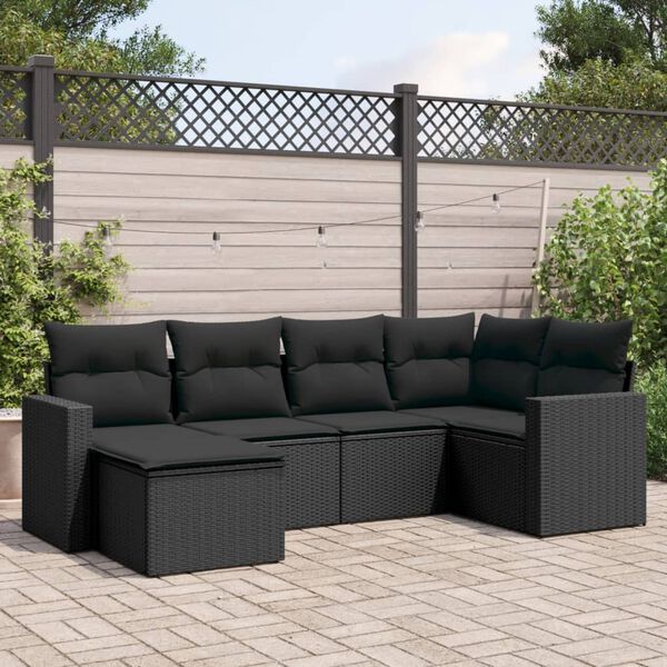 vidaXL Salon de jardin 6 pcs avec coussins noir r&eacute;sine tress&eacute;e