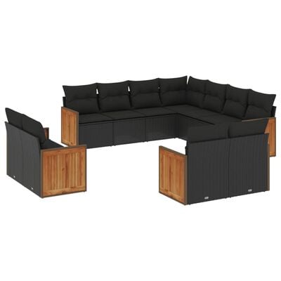 vidaXL Salon de jardin 11 pcs avec coussins noir résine tressée