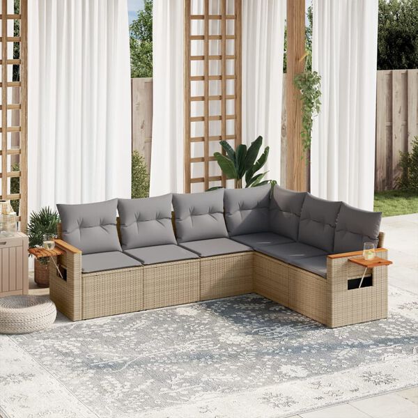 vidaXL Salon de jardin avec coussins 6 pcs beige r&eacute;sine tress&eacute;e