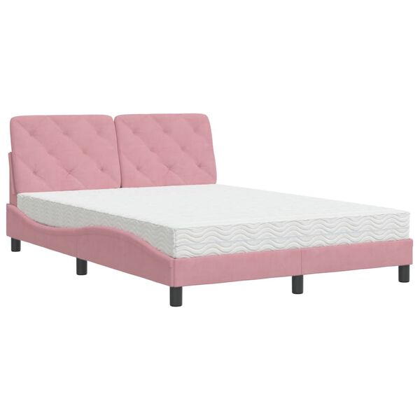 vidaXL Lit avec matelas rose 140x200 cm velours