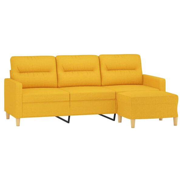 vidaXL Canap&eacute; &agrave; 3 places avec repose-pieds Jaune clair 180 cm Tissu