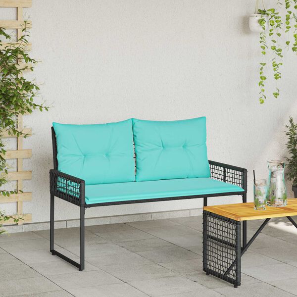 vidaXL Banc ext&eacute;rieur avec coussin Noir et turquoise 118 x 55 x 82 cm