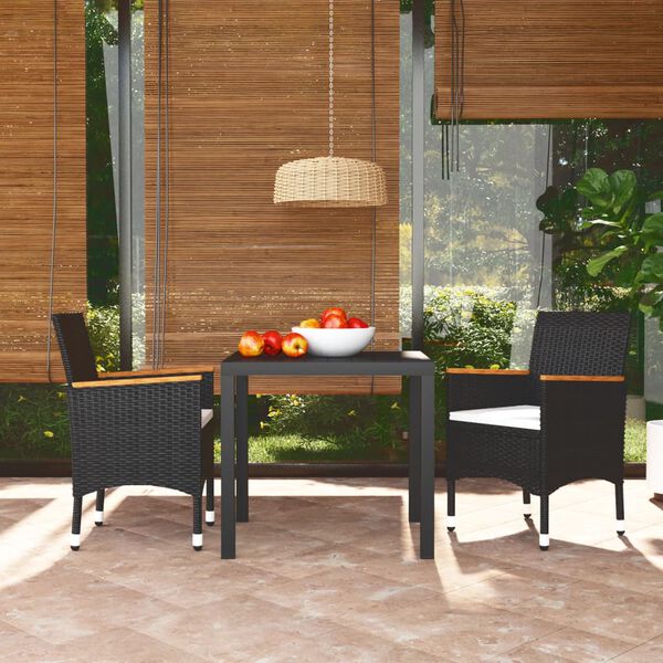 vidaXL Ensemble &agrave; d&icirc;ner de jardin avec coussins 3 pcs poly rotin noir