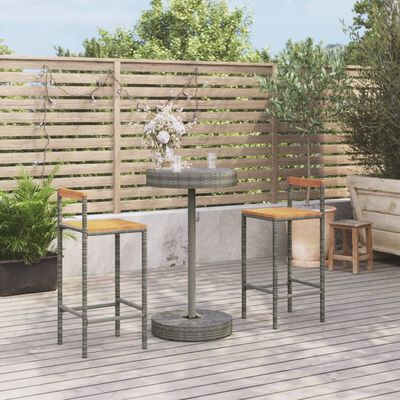 vidaXL Ensemble de bar jardin 3 pcs gris poly rotin/bois massif acacia