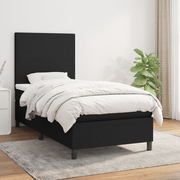 vidaXL Sommier &agrave; lattes de lit avec matelas Noir 90x200 cm Tissu