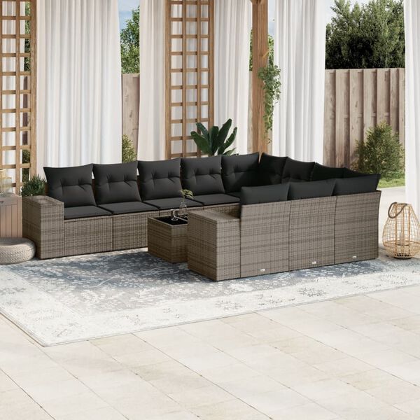 vidaXL Salon de jardin 11 pcs avec coussins gris r&eacute;sine tress&eacute;e