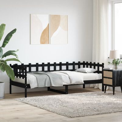 vidaXL Lit de jour sans matelas noir 90x200 cm bois de pin massif