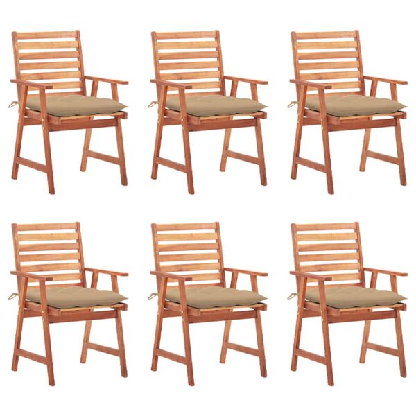 vidaXL Chaises &agrave; manger d'ext&eacute;rieur lot de 6 et coussins Acacia massif