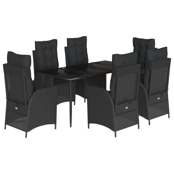 vidaXL Ensemble &agrave; manger de jardin coussins 7pcs Noir R&eacute;sine tress&eacute;e