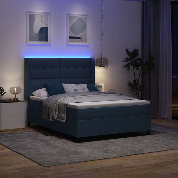 vidaXL Lit &agrave; ressorts avec matelas Bleu 140 x 200 cm tissu