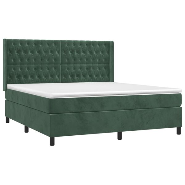 vidaXL Sommier &agrave; lattes de lit matelas et LED Vert fonc&eacute; 160x200 cm