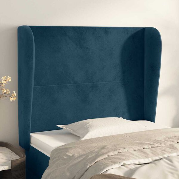 vidaXL T&ecirc;te de lit avec oreilles Bleu fonc&eacute; 93x23x118/128 cm Velours