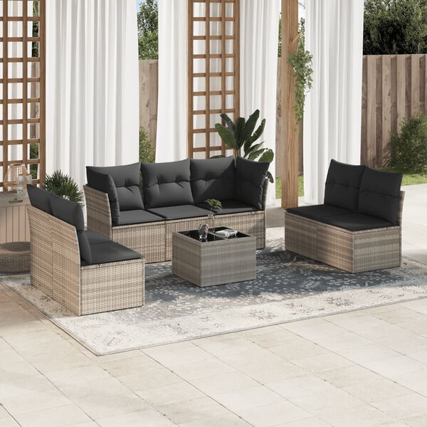 vidaXL Salon de jardin 8 pcs avec coussins gris clair r&eacute;sine tress&eacute;e