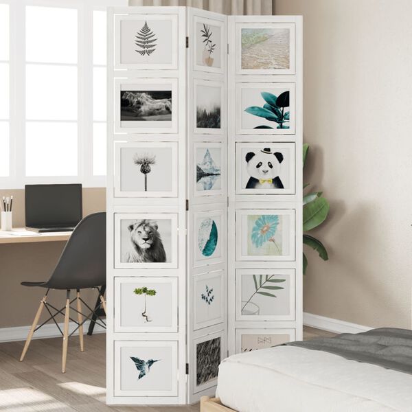 vidaXL Cloison de s&eacute;paration 3 panneaux blanc bois de paulownia massif