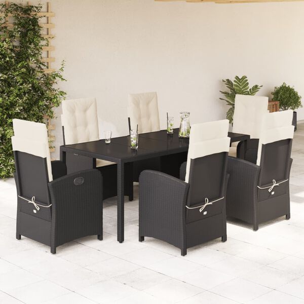vidaXL Ensemble &agrave; manger de jardin coussins 7pcs Noir R&eacute;sine tress&eacute;e