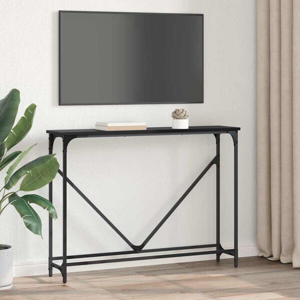 vidaXL Table console Ch&ecirc;ne noir 102 x 23 x 75 cm Bois d'ing&eacute;nierie