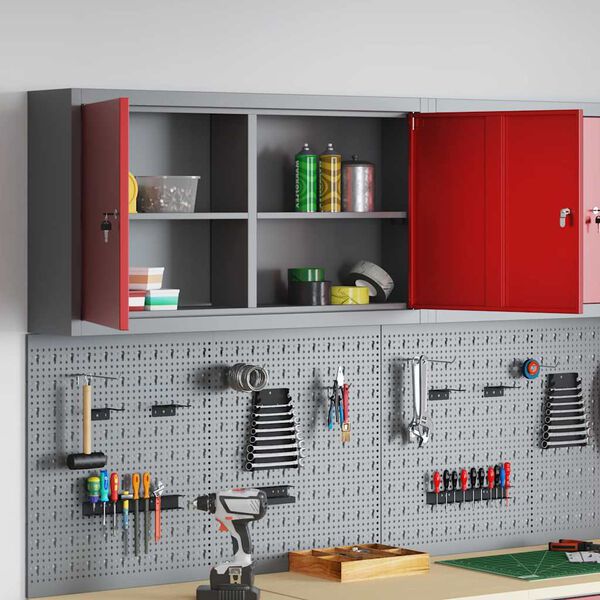 vidaXL Armoire &agrave; outils avec &eacute;tag&egrave;re Rouge et Gris 50 x 20 x 55 cm