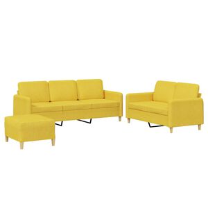 vidaXL Ensemble de canap&eacute;s 3 pcs avec coussins Jaune clair Tissu
