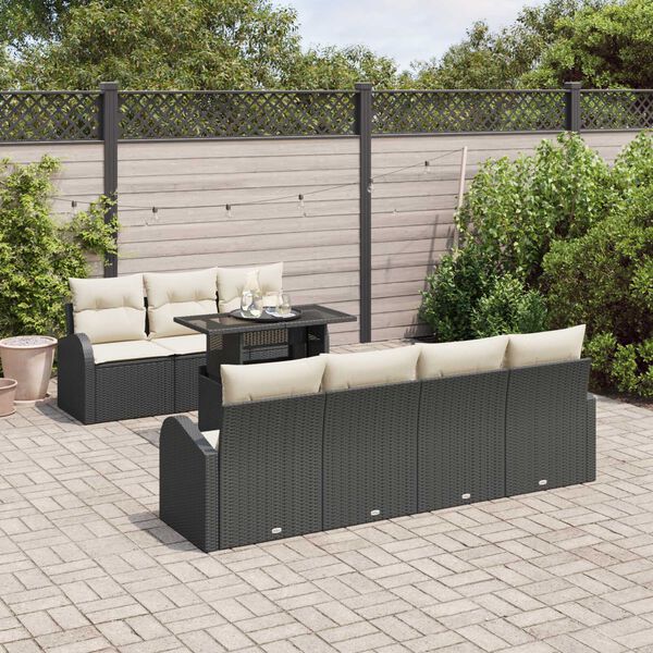 vidaXL Ensemble de canap&eacute; de jardin 8 pcs Noir Poly Rattan
