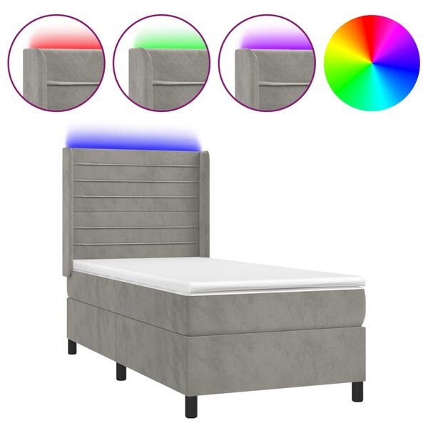 vidaXL Sommier &agrave; lattes de lit et matelas et LED Gris clair 90x190cm