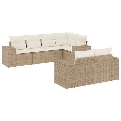 vidaXL Salon de jardin avec coussins 7 pcs beige résine tressée