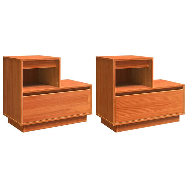 vidaXL Cabinet de chevet avec tiroir 2 pcs Cire marron 60 x 34 x 51 cm