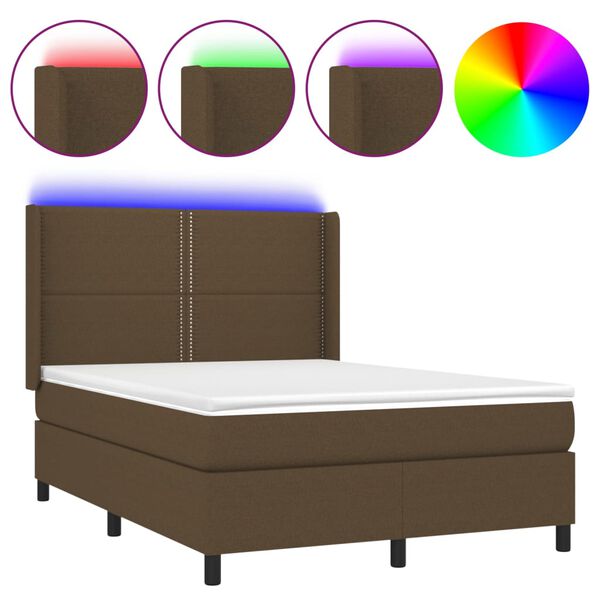 vidaXL Sommier &agrave; lattes de lit matelas LED Marron fonc&eacute; 140x200 cm