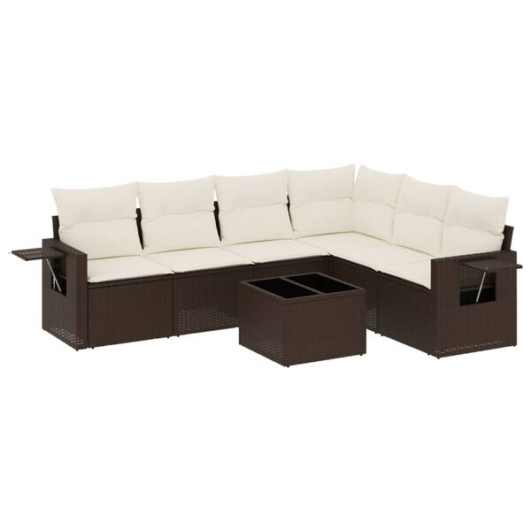 vidaXL Salon de jardin avec coussins 7 pcs marron r&eacute;sine tress&eacute;e
