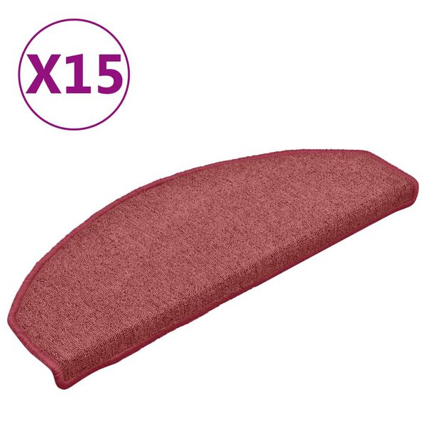 vidaXL Tapis d'escalier 15 pi&egrave;ces 65 x 24 x 4 cm Bordeaux Demi-rond Grand