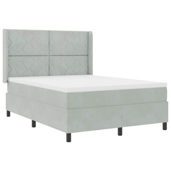 vidaXL Lit &agrave; ressorts avec matelas Gris clair 140 x 200 cm Velours