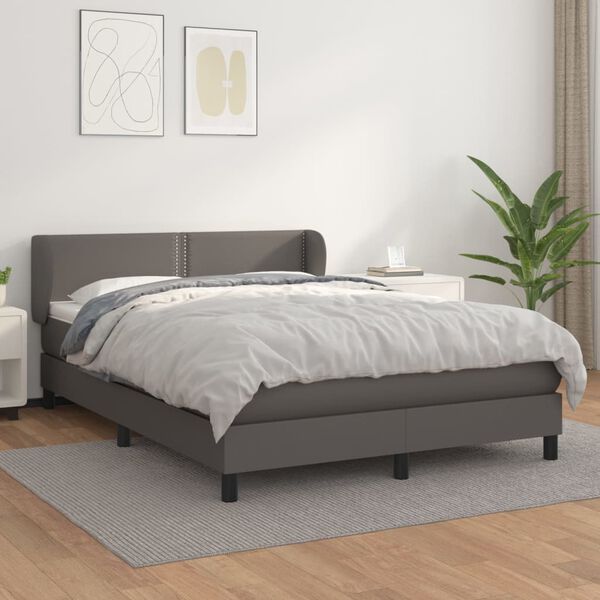 vidaXL Sommier &agrave; lattes de lit avec matelas Gris 140x200 cm Similicuir