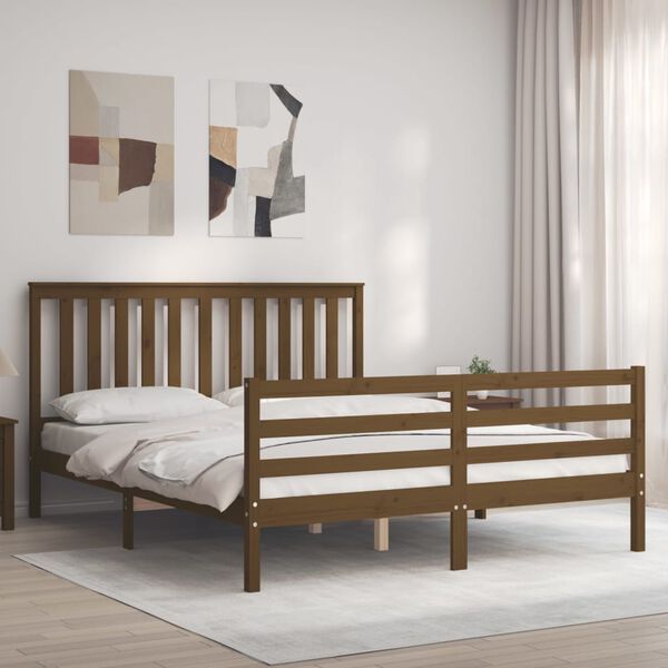 vidaXL Cadre de lit avec t&ecirc;te de lit marron miel 160x200cm bois massif