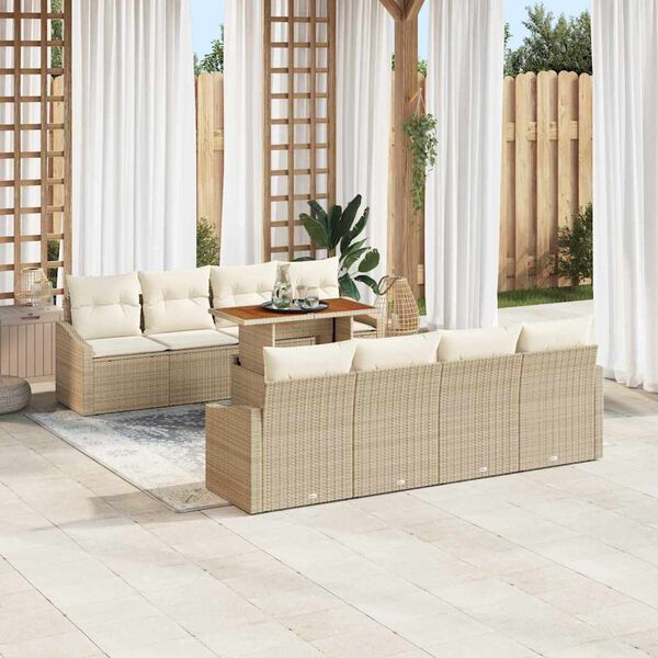 vidaXL Ensemble de canap&eacute; de jardin 9 pcs Beige Poly rotin