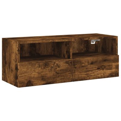 vidaXL Meuble TV mural chêne fumé 80x30x30 cm bois d'ingénierie