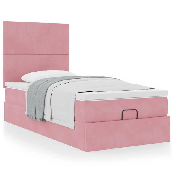 vidaXL Cadre de lit ottoman avec matelas rose 80x200 cm velours