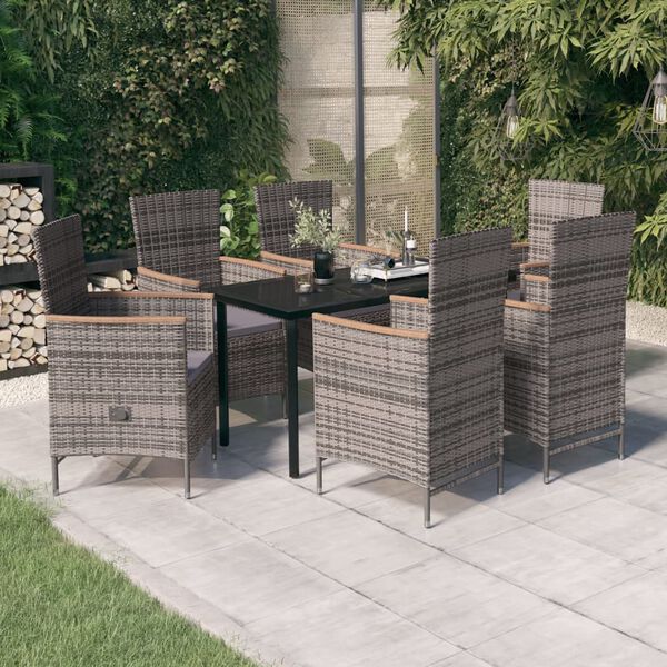vidaXL Ensemble &agrave; manger de jardin avec coussins 7 pcs Gris