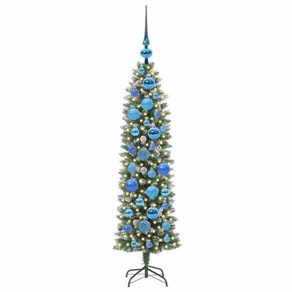 vidaXL Arbre de Noël artificiel slim avec 150 LED Vert et blanc 120 cm