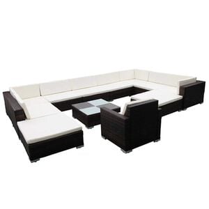vidaXL Salon de jardin 12 pcs avec coussins r&eacute;sine tress&eacute;e noir